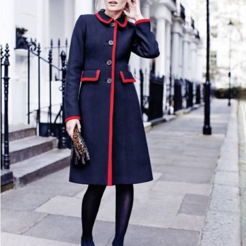 Boden Kate Coat Wool Navy Red Piping US 8p/UK 12p